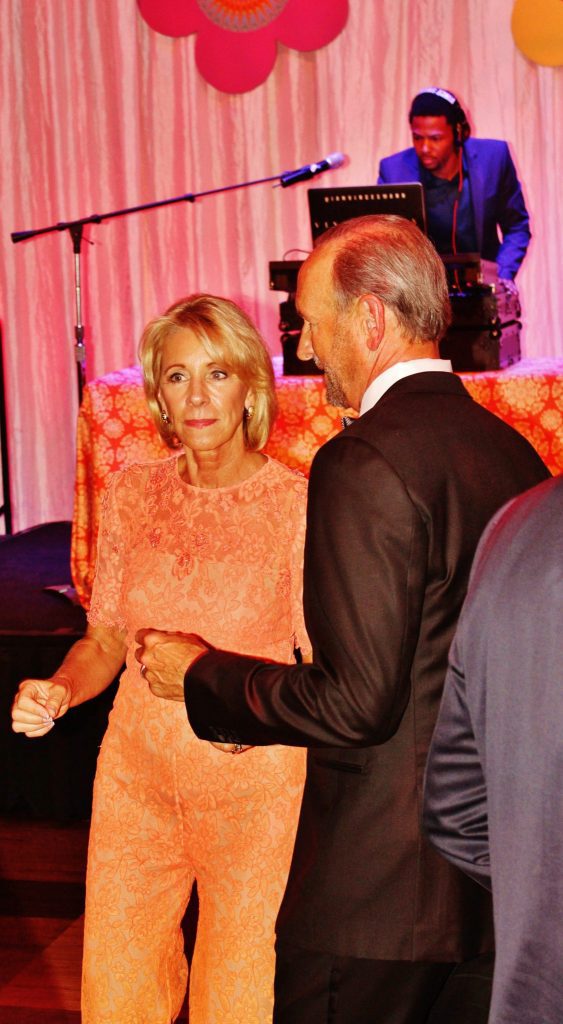 Education Secretary Betsy DeVos loosened up and was one of the first political celebrities on the dance floor.