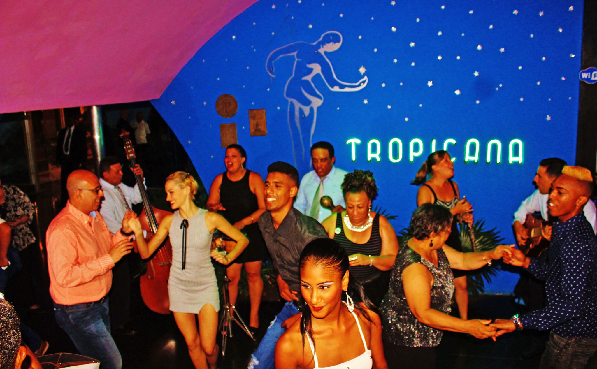 The Tropicana Cabaret experience starts in the lobby entrance as members of the troupe greet visitors with an invitation to salsa as they wait in the Que to enter the cabaret.