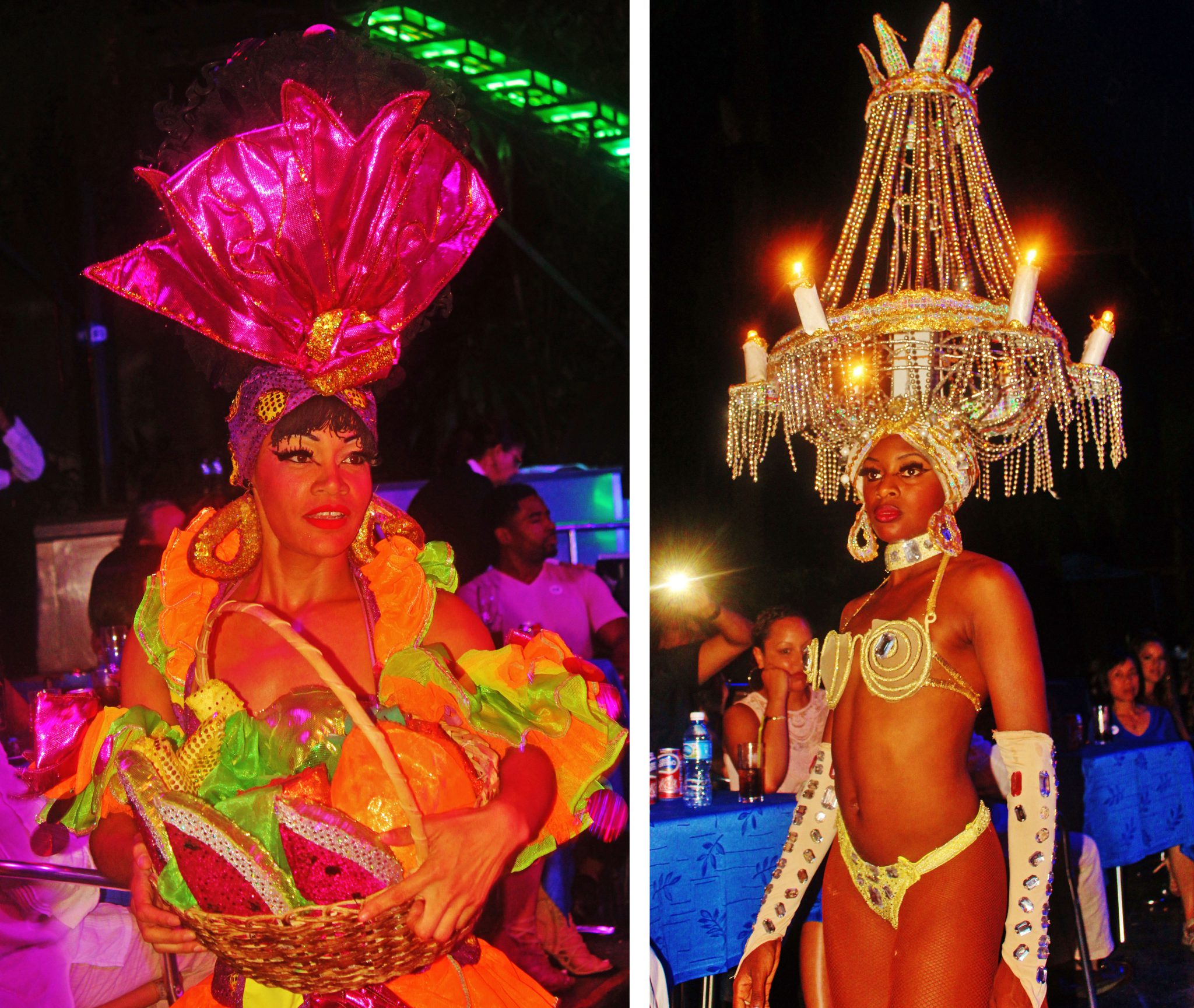 From XMAS bouquets and fruit baskets to chandeliers, the Tropicana dancers provided guests with an up-close-and-personal showcase of their exotic head wear and costumes.